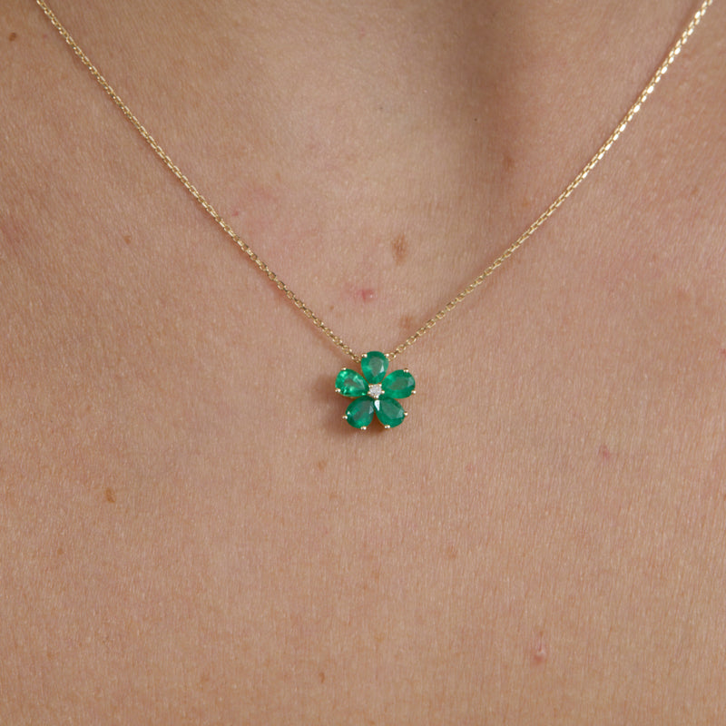 Emerald Flower with Petite Diamond Necklace, Lia