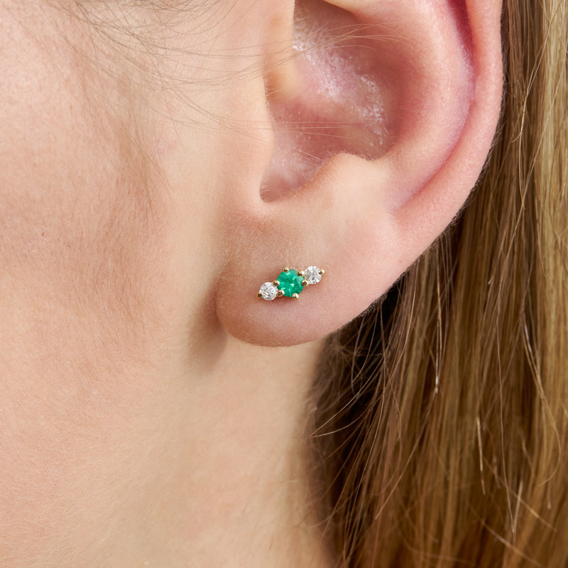 round emerald and diamond stud earrings