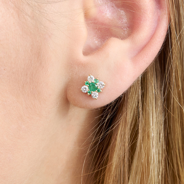 diamond emerald flower earrings