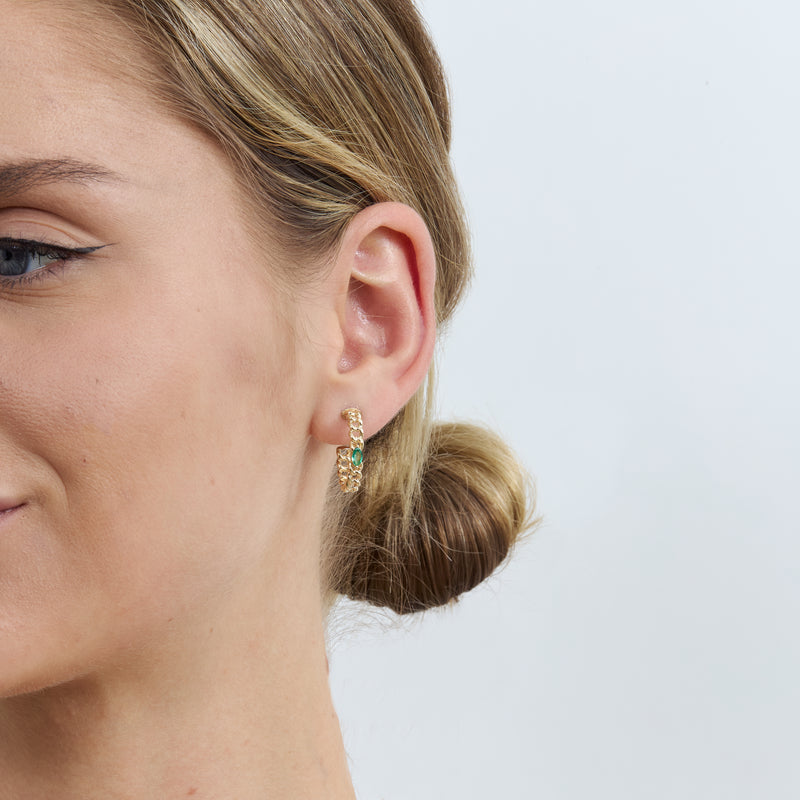 Emerald Chain Hoop Earrings, Damiana