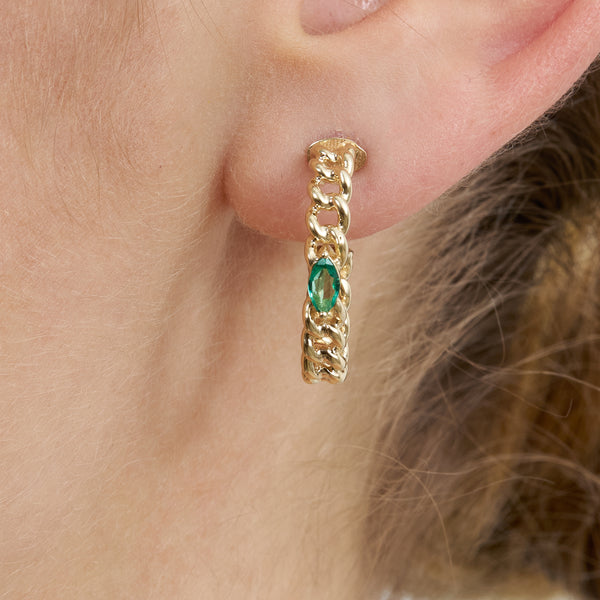 Emerald Chain Hoop Earrings, Damiana