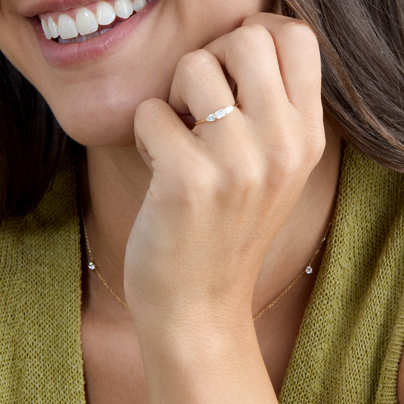 Lab-Grown Emerald and Pear Cut Diamond Wedding Ring, Mahira