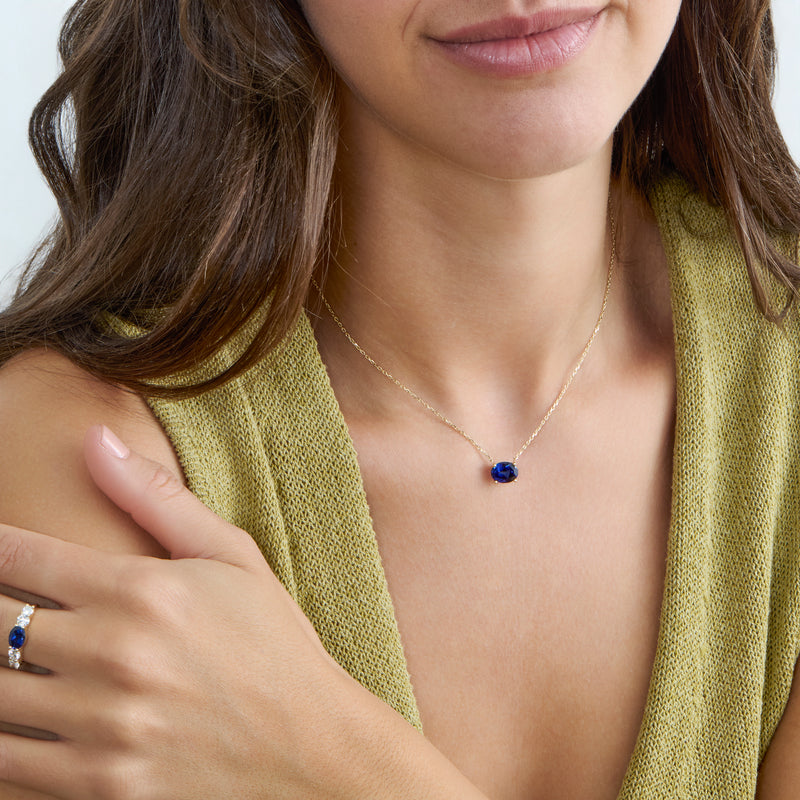 Lab-Grown Oval-Cut Solitaire Sapphire Necklace, Isabel