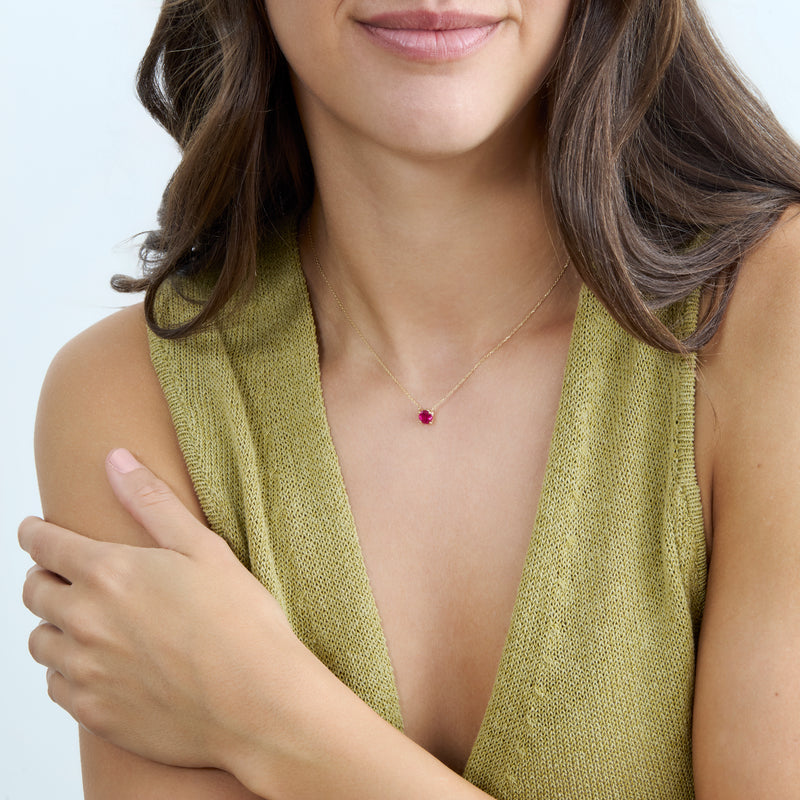 Lab-Grown Ruby Pendant Solitaire Necklace, Rosalee