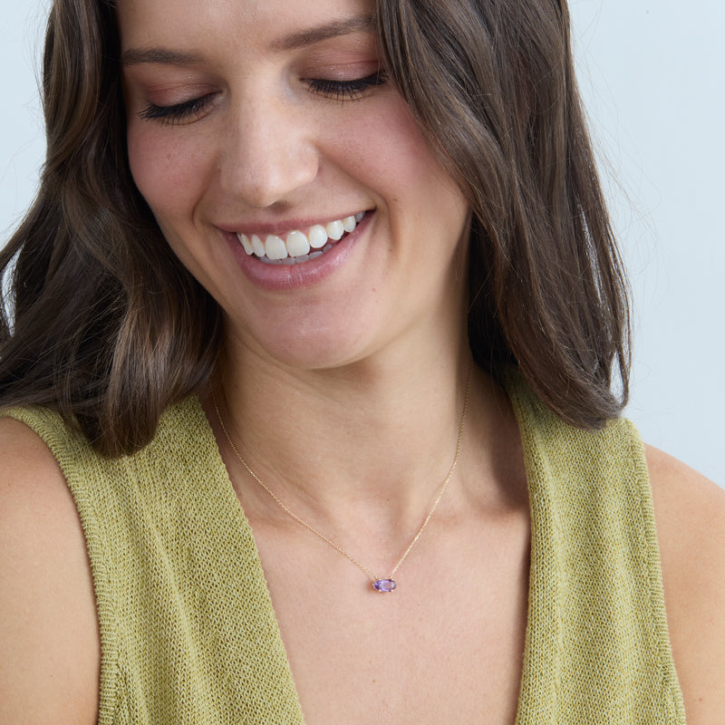 Dainty Oval Amethyst Necklace, Rahaf