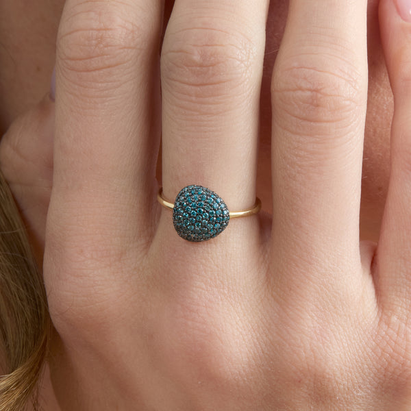 Pave Blue Diamond Ring