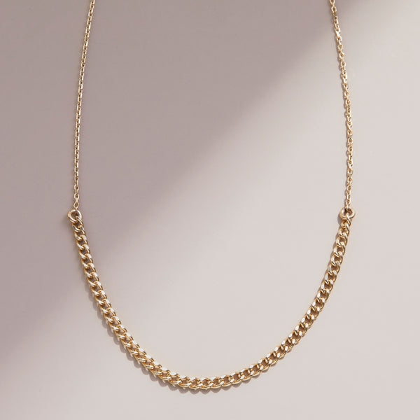 Gold Cable Chain with Half Cuban Chain