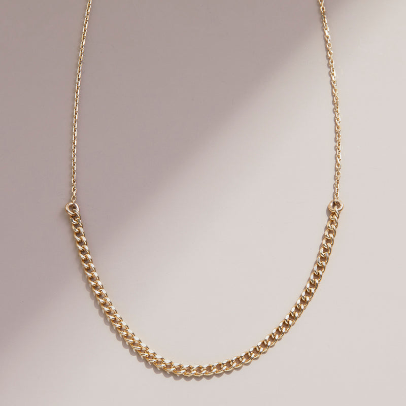 Gold Cable Chain with Half Cuban Chain