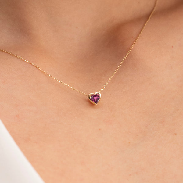 Handmade Solid Gold Garnet Heart Necklace