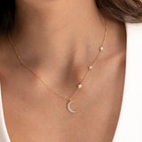 petite crescent moon necklace with side stars