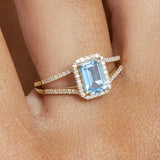 natural blue aquamarine and diamond engagement ring