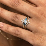 Oval-Cut Natural White Diamond, Blue Teal Sapphire Engagement Band