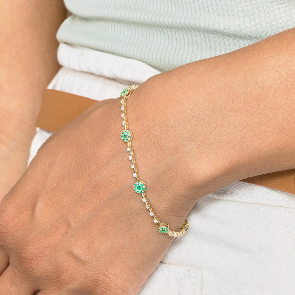 emerald flower bracelet with diamond accents