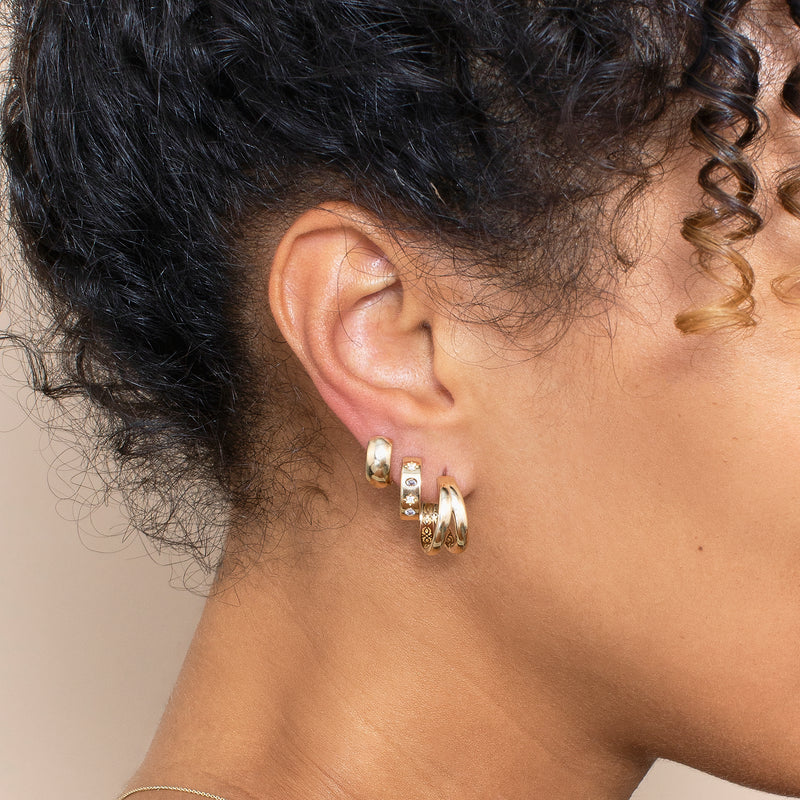 18k solid gold huggie hoop earrings from sarah elise fine jewelry