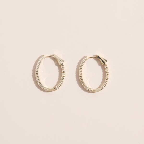 oval 14k gold lab diamond hoop earrings