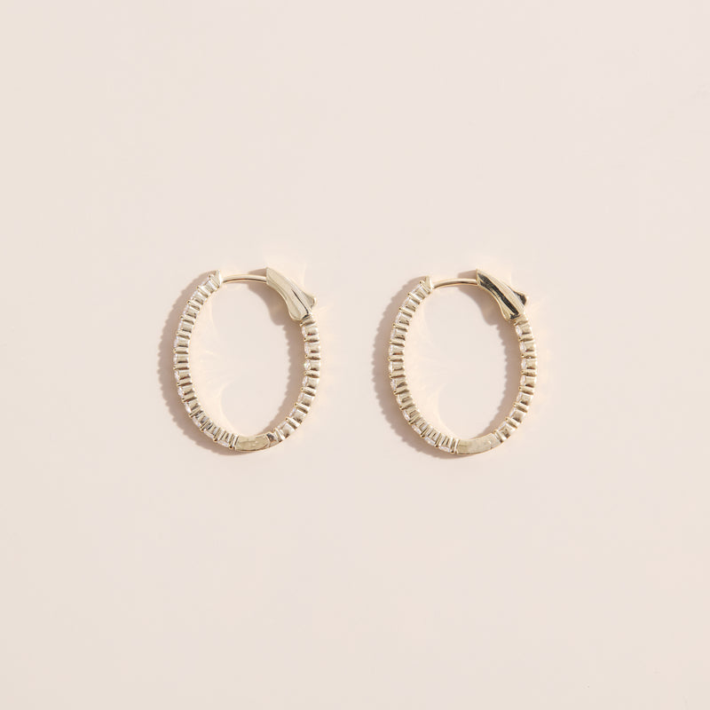 oval 14k gold lab diamond hoop earrings