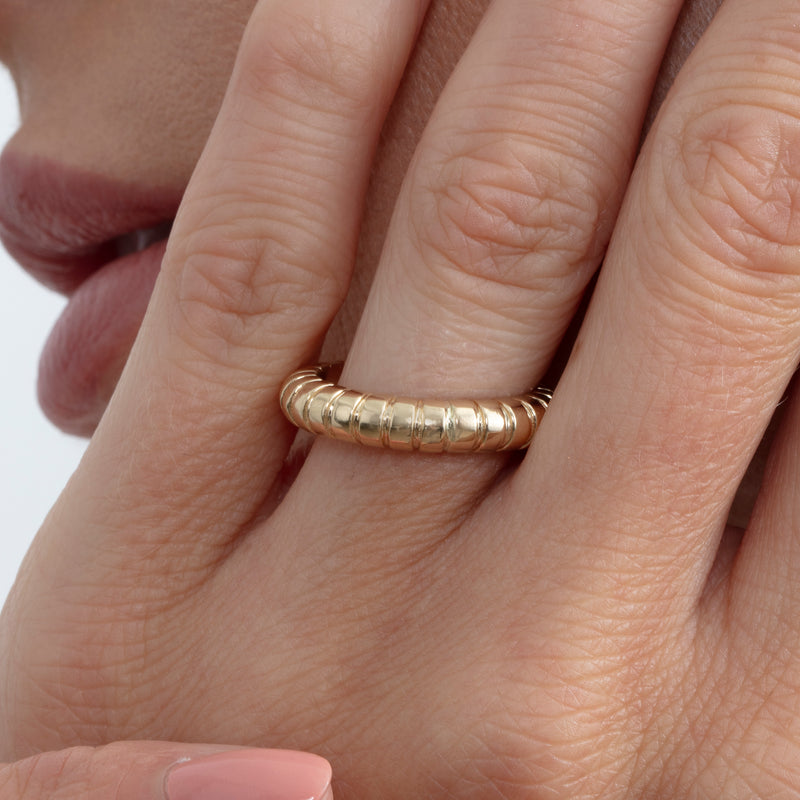 14k gold ribbed stacking ring 