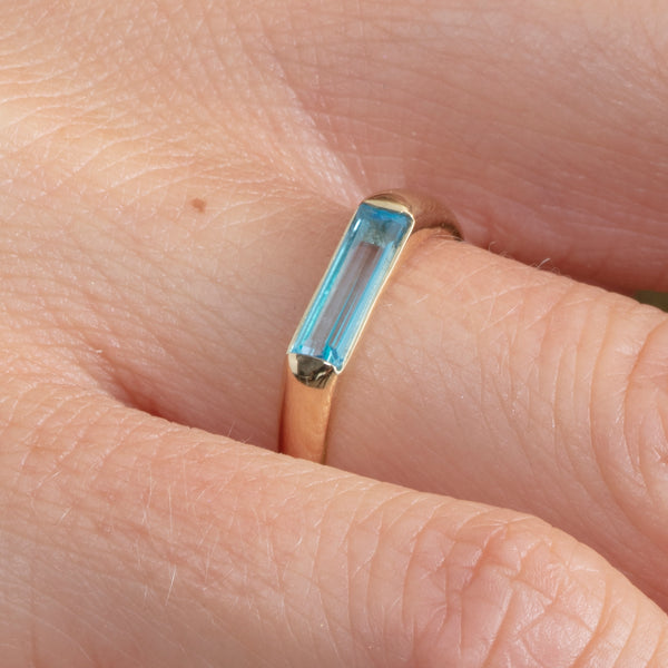 swiss blue topaz ring in 14k gold 