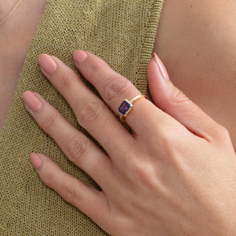 14k gold amethyst bezel statement ring 