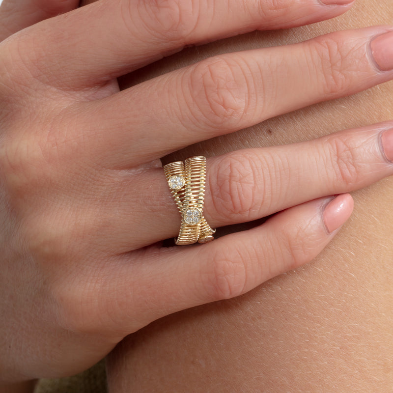 thick double band statement ring with diamond accents