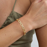 14k solid gold flat chain link bangle with natural diamonds 