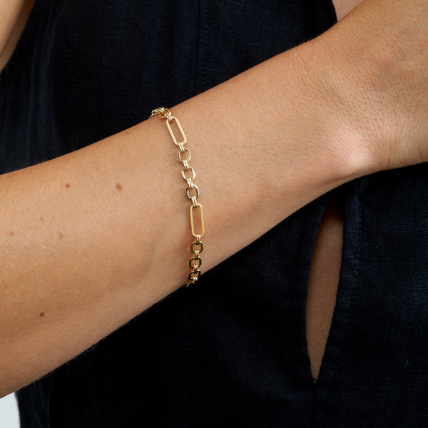 solid gold link bracelet with paperclip chains