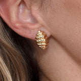 solid gold honeycomb stud earrings with ribbed texture 