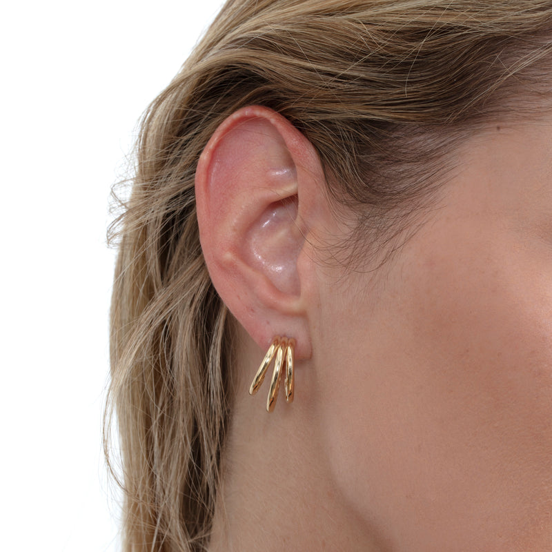 triple band hoop earrings in 14k gold 