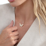 puffed butterfly pendant with diamond accents in 14k gold necklace 