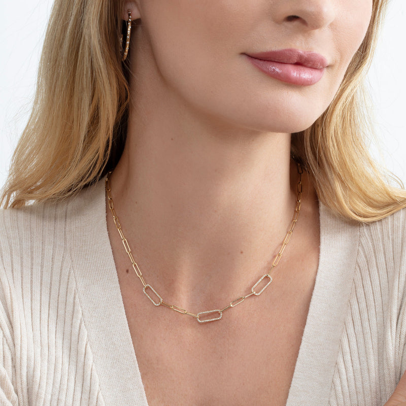 14k gold stacking necklace with diamond links 