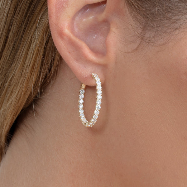 large lab diamond hoop earrings in 14k gold 