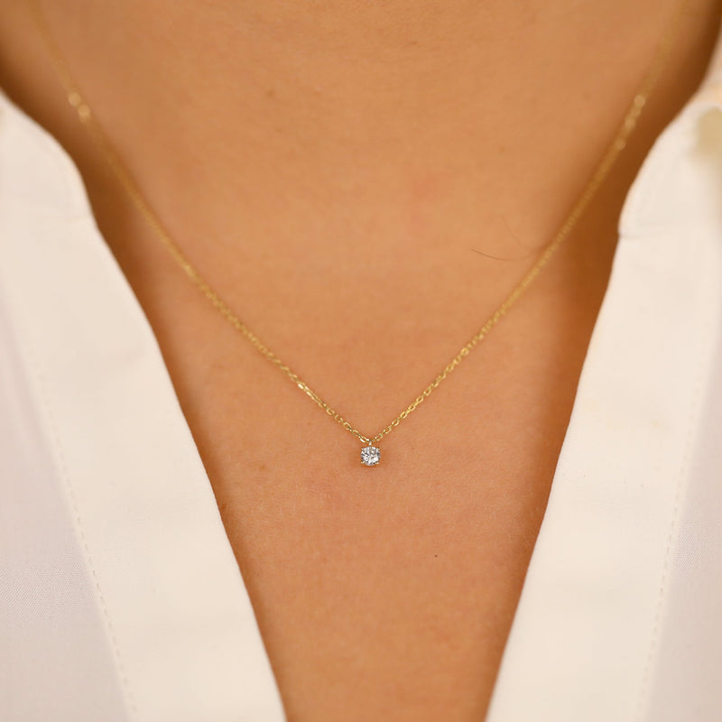 simple dainty diamond necklace in solid gold