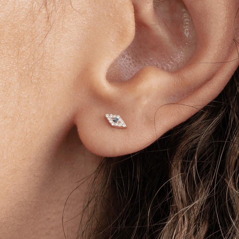 Mini Diamond Blue Sapphire Eye Studs, Lucille