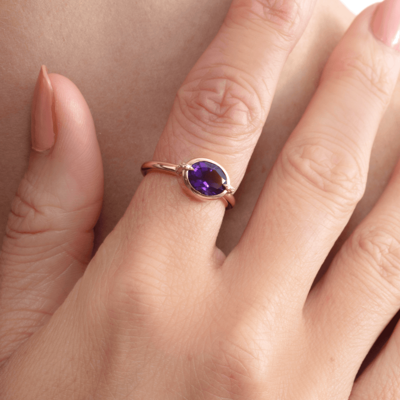 Amethyst Bezel Ring in Solid Gold