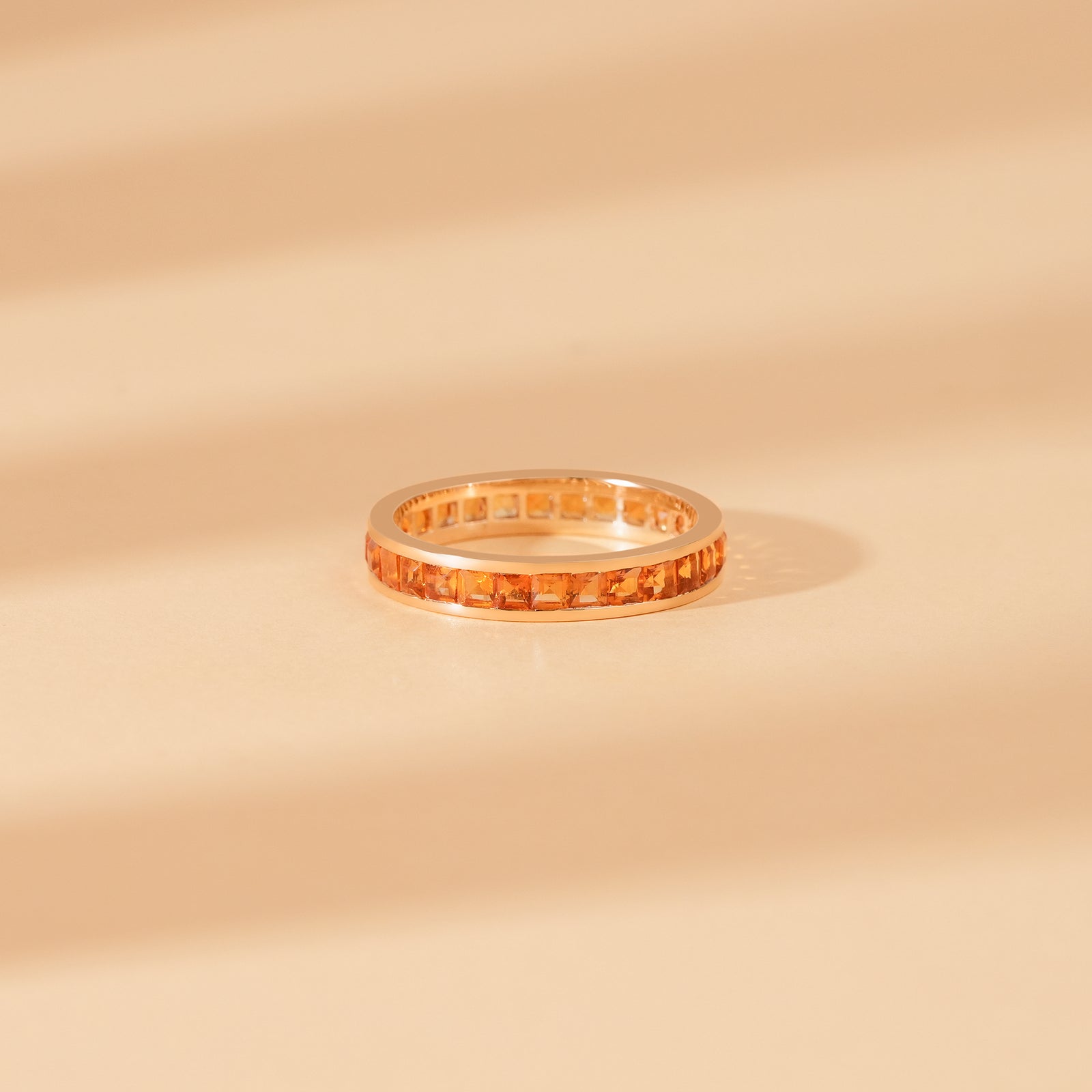 Yellow Citrine Wedding Band, 14k Rose Gold Ring, November Birthstone Ring, Princess Cut Half Eternity Band, Channel buy Set Ring Wedding Band