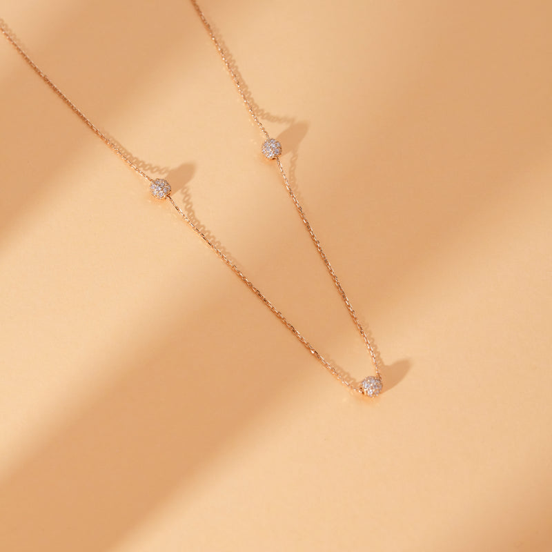 Pave diamond ball necklace, solid gold, minimalist, layering jewelry