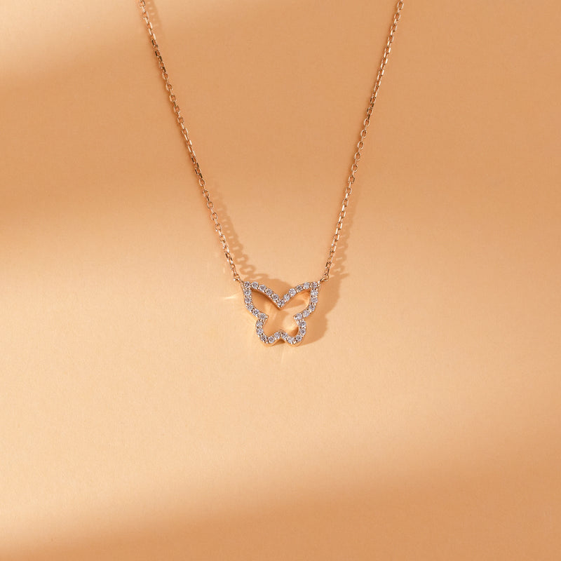 butterfly cutout diamond necklace in solid gold