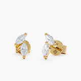 handcrafted pair of solid 14k gold double marquise diamonds stud earrings