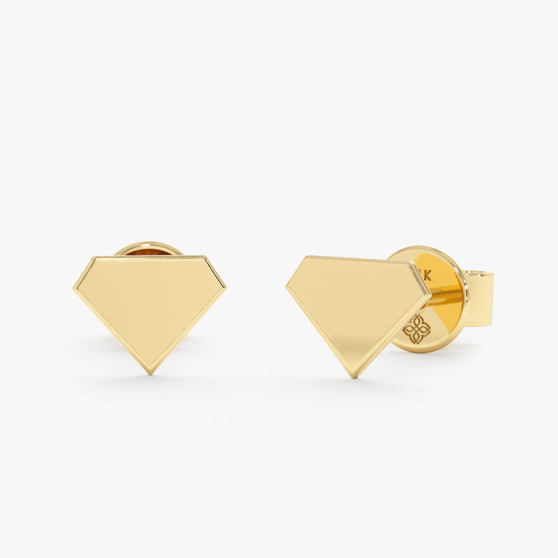 handmade pair of solid 14k gold diamond shape stud earrings 