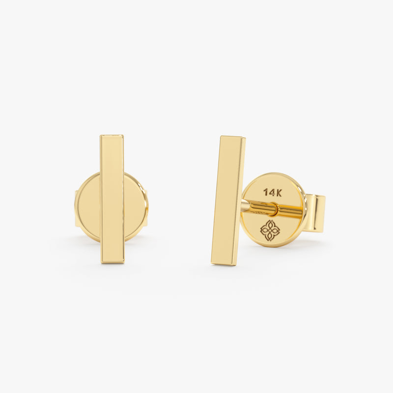 handmade pair of solid 14k gold bar earring studs