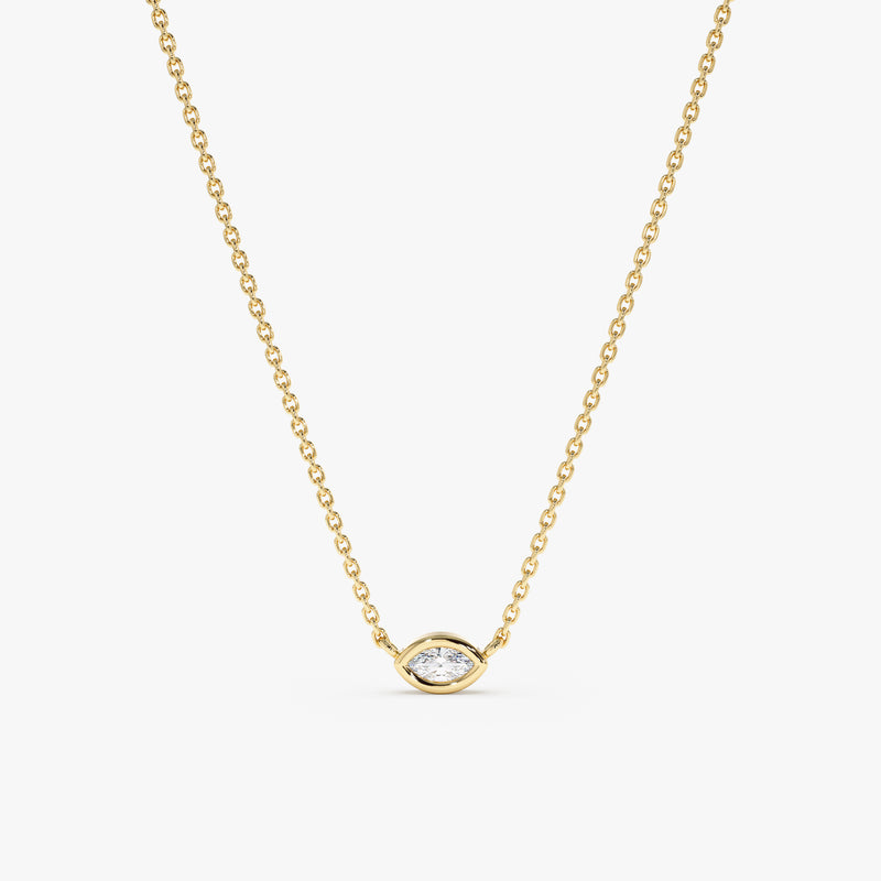 solid yellow gold mini marquise diamond eye necklace