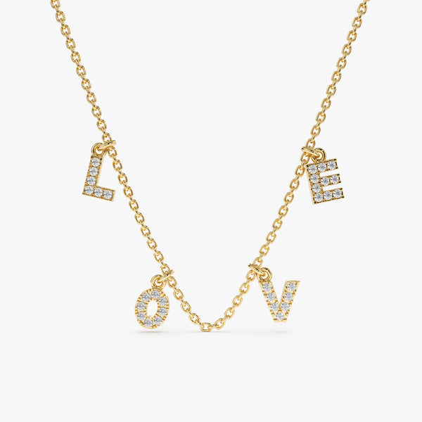 handmade solid yellow gold love letter charms diamond necklace