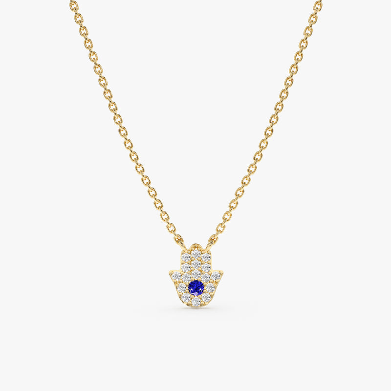 Sapphire and diamond Hamsa necklace in gold