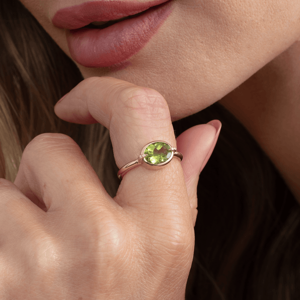 Peridot and Claw Diamond Accent Ring