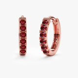 rose gold red ruby huggie hoops