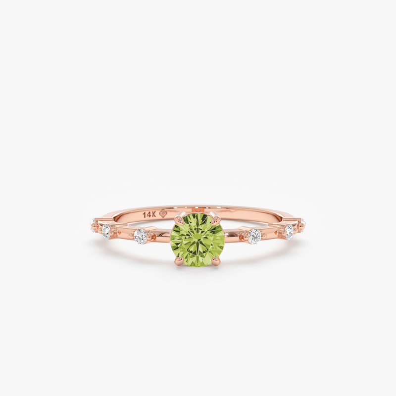 Rose Gold Diamond Peridot Ring