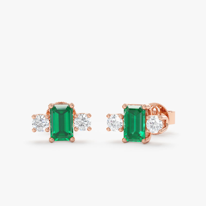 Natural Baguette Emerald Diamond Stud, Sevyn