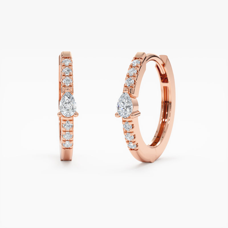 rose gold white diamond minimalist design huggie hoops