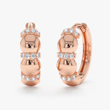 14k rose gold beaded huggies with diamonds