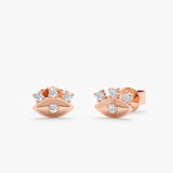 Solid 14k pair of petite rose gold eye stud earrings with diamond eyelashes